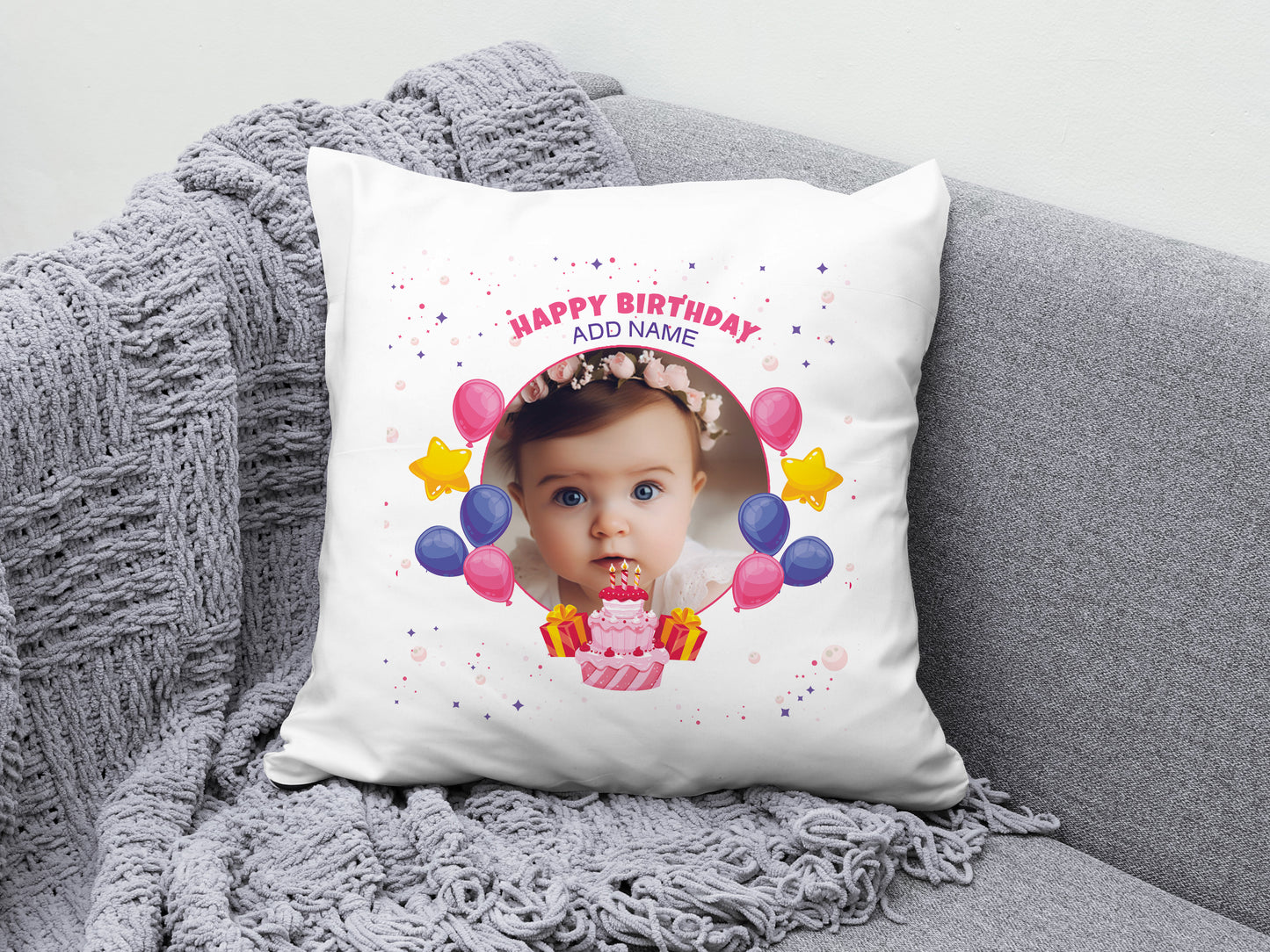 Happy Birthdays Personalized Cushion Add One Photo (12x12 inch), Pack of 1