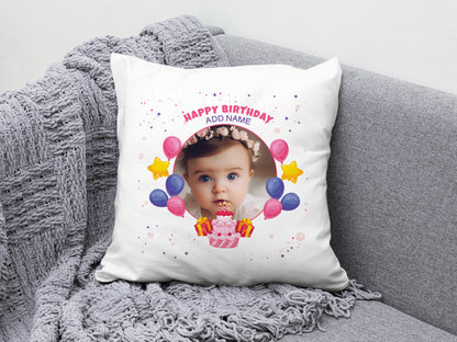 Happy Birthdays Personalized Cushion Add One Photo (12x12 inch), Pack of 1