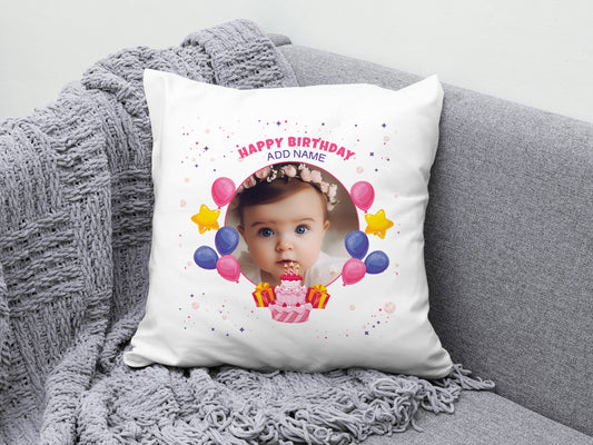 Happy Birthdays Personalized Cushion Add One Photo (12x12 inch), Pack of 1