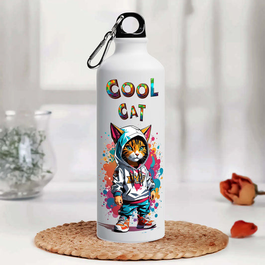 Cool Cat Printed Aluminum Sipper Water Bottle 750 ml For Gym, Yoga, Kids, Boys, Girls, Brother, Sister, Babies, Baby, Workout, Adults