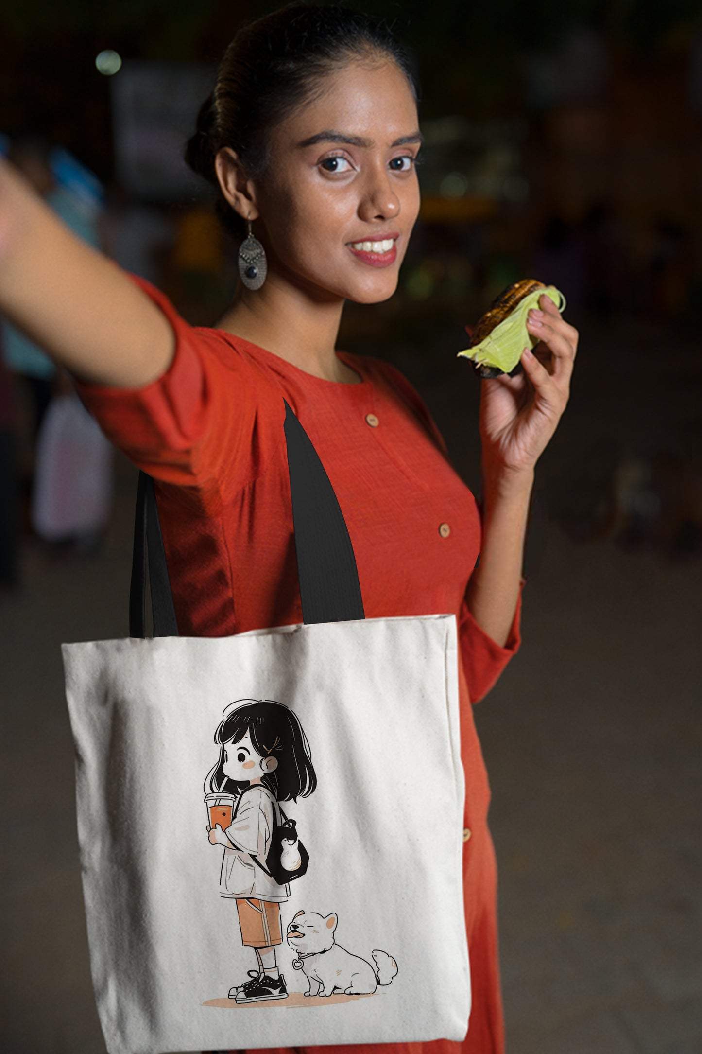 Cute girl and dog Design Tote Bag (14 X 16 Inches) Tote bag For Shopping, College, Travel