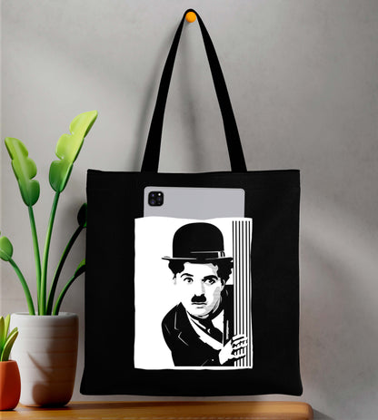 Charli Design Printed Black With Pocket Tote Bag (14 X 16 Inches) For Shopping, College, Travel
