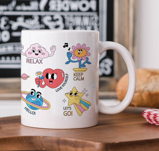 Hand drawn trendy cartoon badges design White 330 ml Coffee Mug