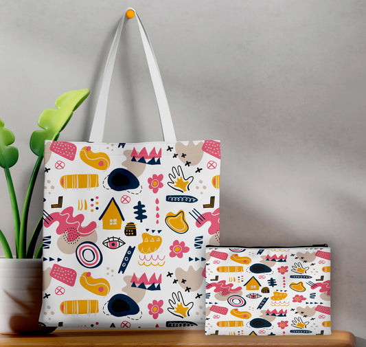 Abstract Design Tote Bag with Pouch Bag (14 X 16 Inches) For Shopping, College, Travel