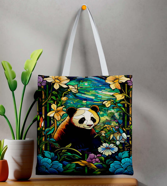 Colourful Panda White Printed Tote Bag (14 X 16 Inches) For Shopping, College, Travel