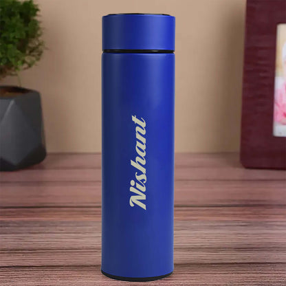 Personalized Your Name Blue Temperature Bottle 500ml With Smart Led