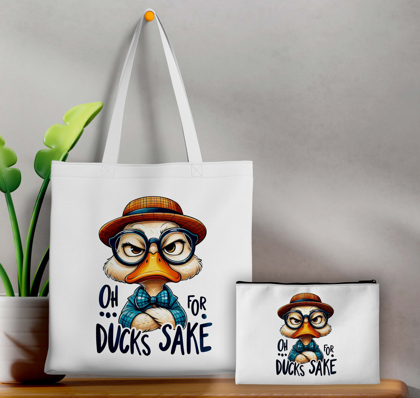 Duck Shake Printed Design Tote Bag with Pouch Bag (14 X 16 Inches) For Shopping, College, Travel