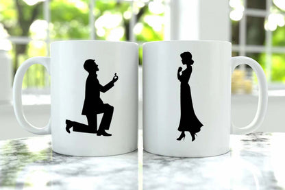 Valentine Proposing Cute Couple Printed Glossy Finished,1 Piece,330ml Ceramic Coffee Mug  (330 ml)