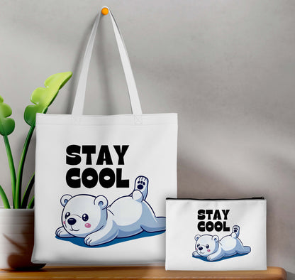 Stay cool Printed Design Tote Bag with Pouch Bag (14 X 16 Inches) For Shopping, College, Travel
