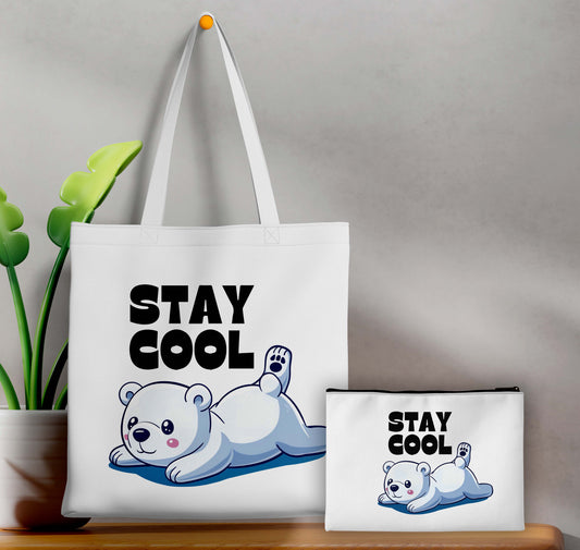 Stay cool Printed Design Tote Bag with Pouch Bag (14 X 16 Inches) For Shopping, College, Travel