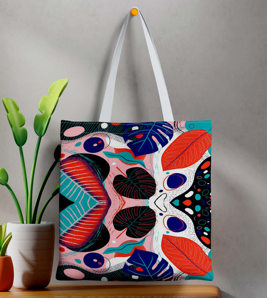 Flower Pattern White Printed Tote Bag (14 X 16 Inches) For Shopping, College, Travel