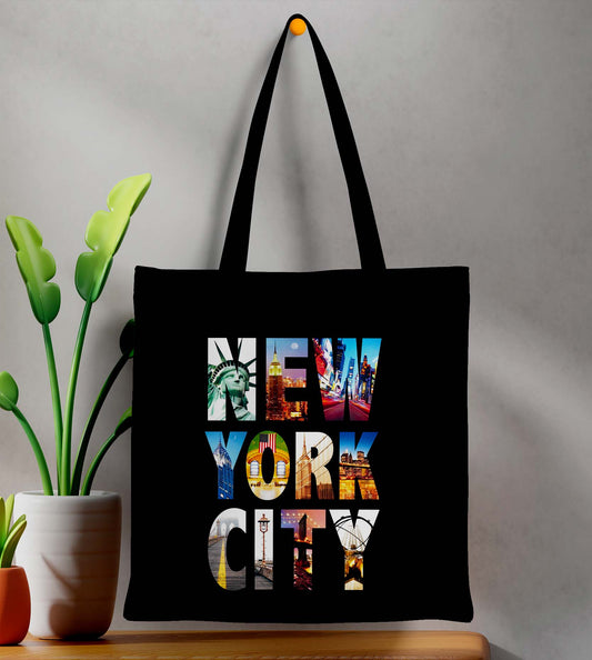 New York City Printed Black Tote Bag (14 X 16 Inches) For Shopping, College, Travel