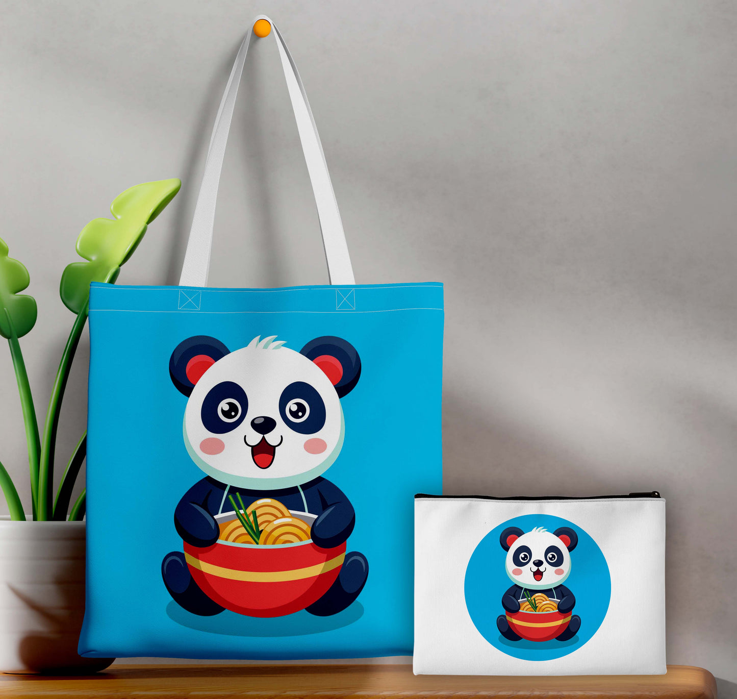 Eating panda Printed Design Tote Bag with Pouch Bag (14 X 16 Inches) For Shopping, College, Travel