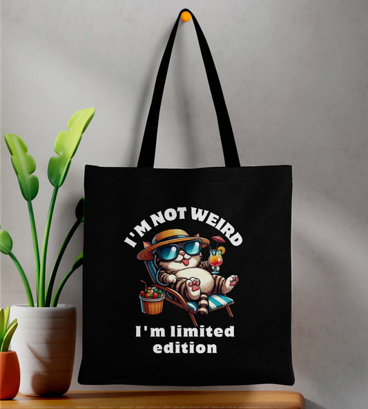 I'M Not Weird Printed Black Tote Bag (14 X 16 Inches) For Shopping, College, Travel