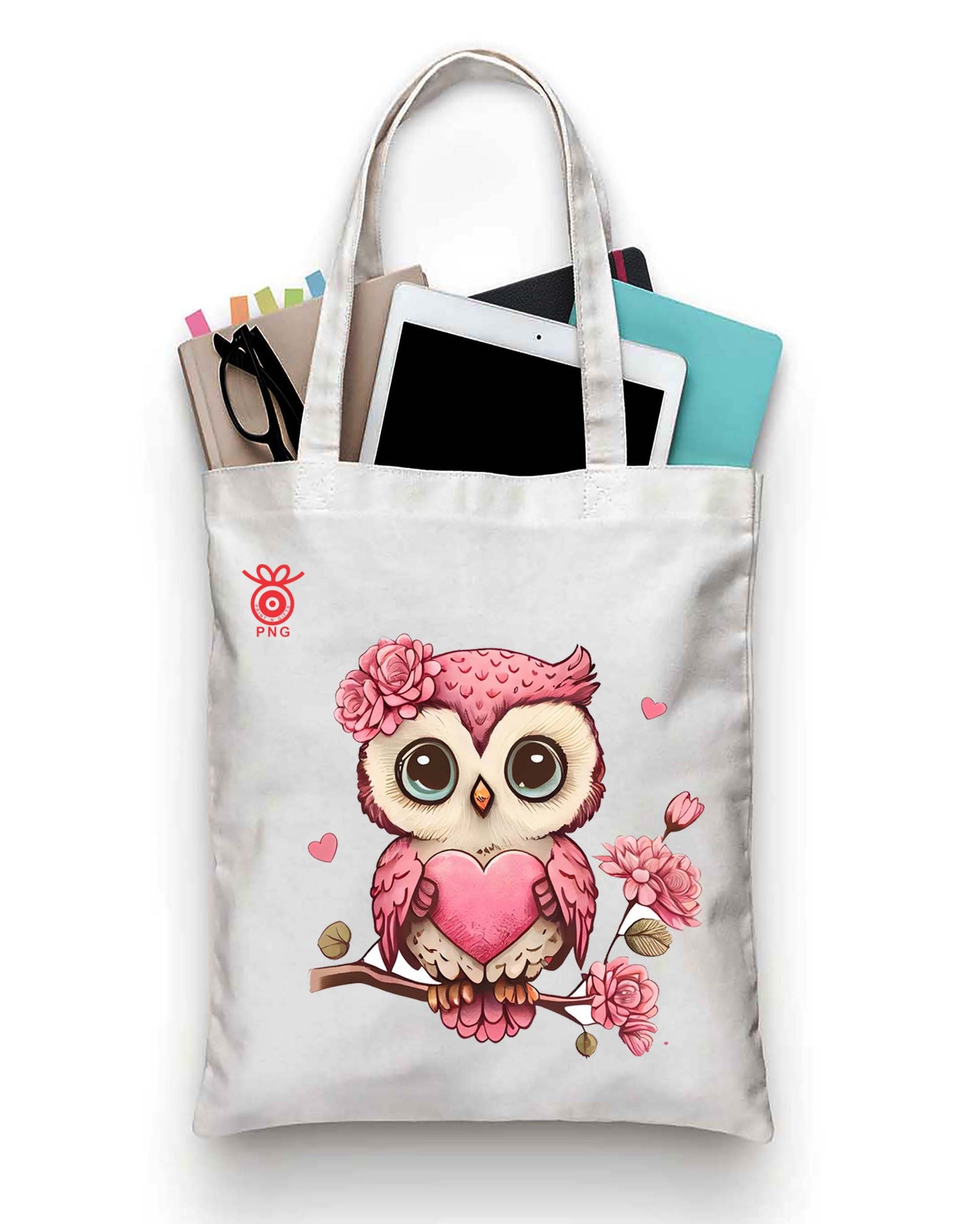 Pink owl bird Design Tote Bag (14 X 16 Inches) For Shopping, College, Travel