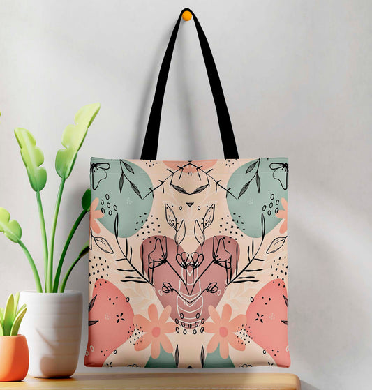 Abstract art Printed Black Handle Tote Bag (14 X 16 Inches) For Shopping, College, Travel