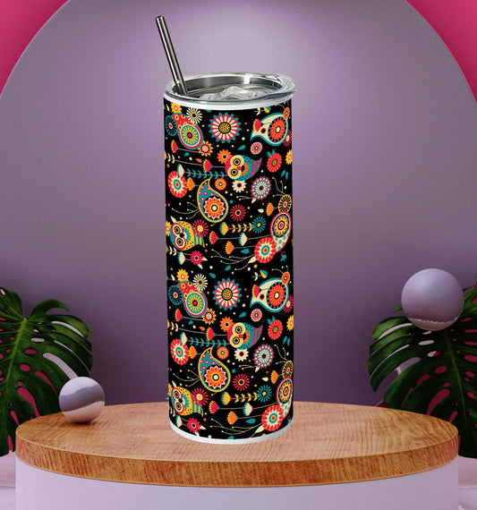 Owl Pattern Printed 750ML with Lid Leak Proof Travel Tumbler with Straw