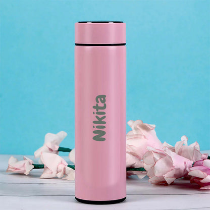 Personalized Your Name pink Temperature Bottle 500ml With Smart Led