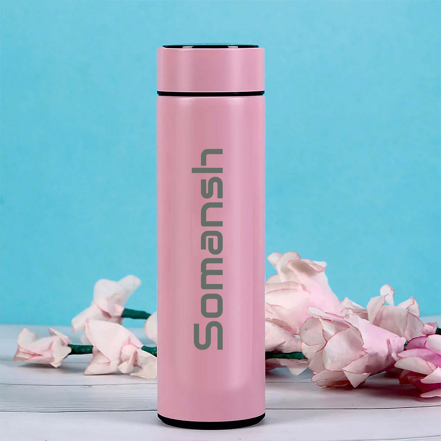 Customized Your Name pink Temperature Bottle 500ml With Smart Led