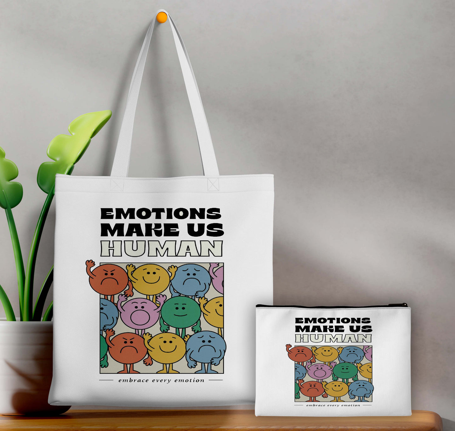 Emotions Makes Human Printed Design Tote Bag with Pouch Bag (14 X 16 Inches) For Shopping, College, Travel