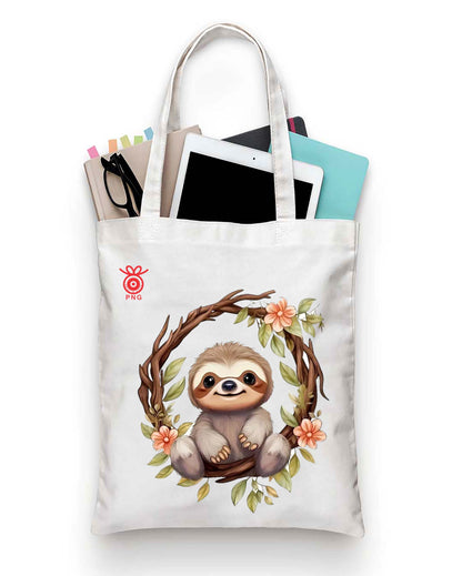 Cute Sloth Design Tote Bag (14 X 16 Inches) For Shopping, College, Travel