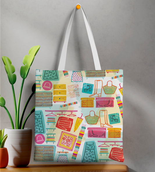 Watercolor Seamless pattern Printed Design White Tote Bag  (14 X 16 Inches) For Shopping, College, Travel