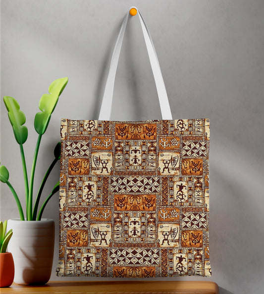 Tribal Tropical art pattern Printed Design White Tote Bag (14 X 16 Inches) For Shopping, College, Travel