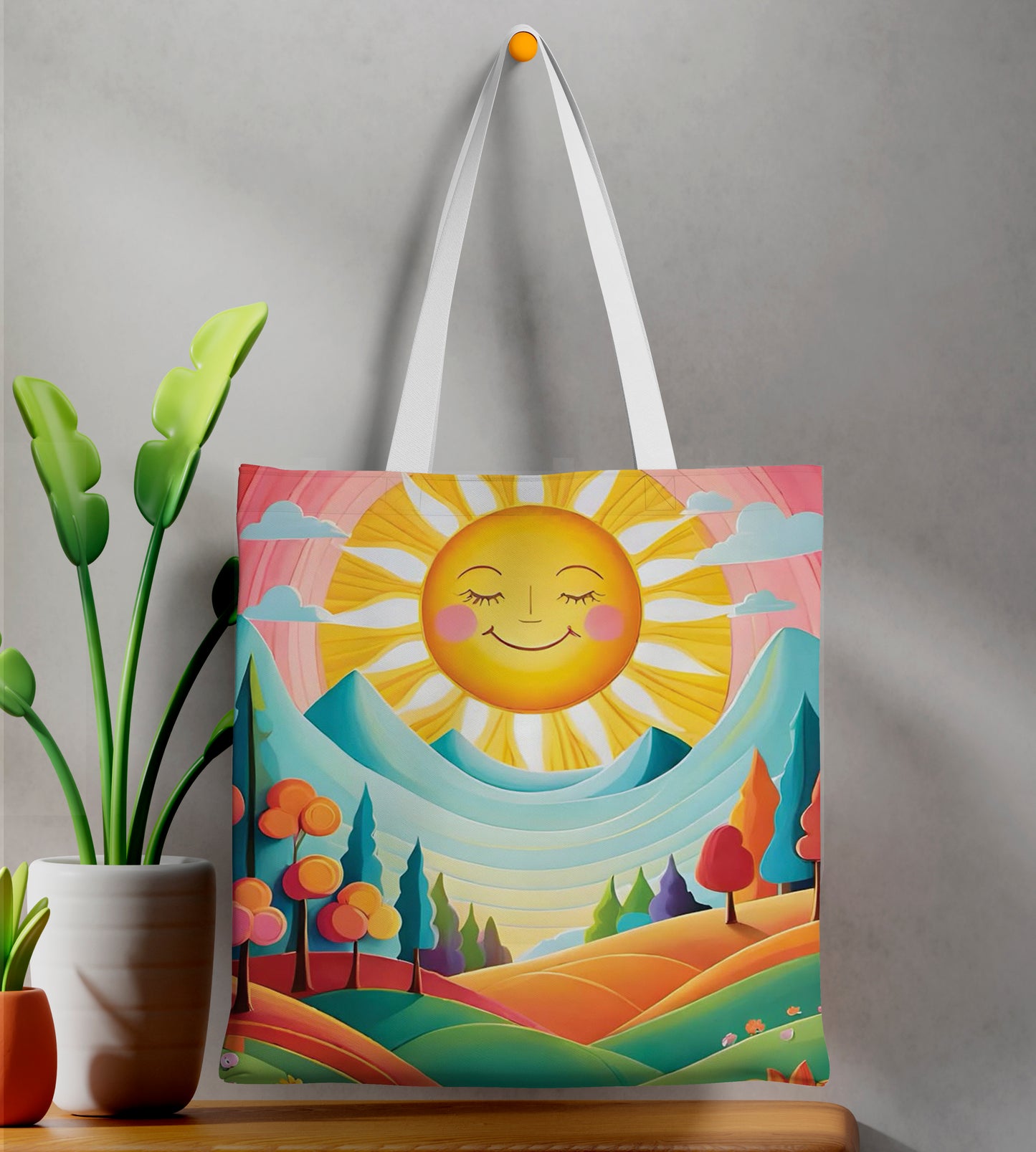 Matahari design pattern Printed Design White Tote Bag (14 X 16 Inches) For Shopping, College, Travel