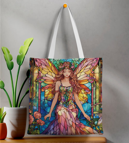 Fairy Queen's Realm design pattern Printed Design White Tote Bag (14 X 16 Inches) For Shopping, College, Travel