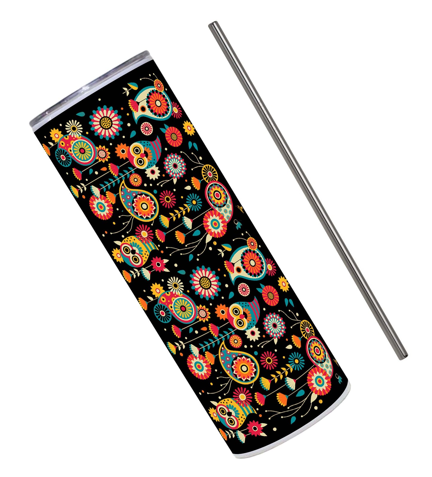 Owl Pattern Printed 750ML with Lid Leak Proof Travel Tumbler with Straw