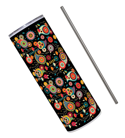 Owl Pattern Printed 750ML with Lid Leak Proof Travel Tumbler with Straw
