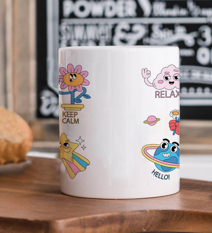 Hand drawn trendy cartoon badges design White 330 ml Coffee Mug