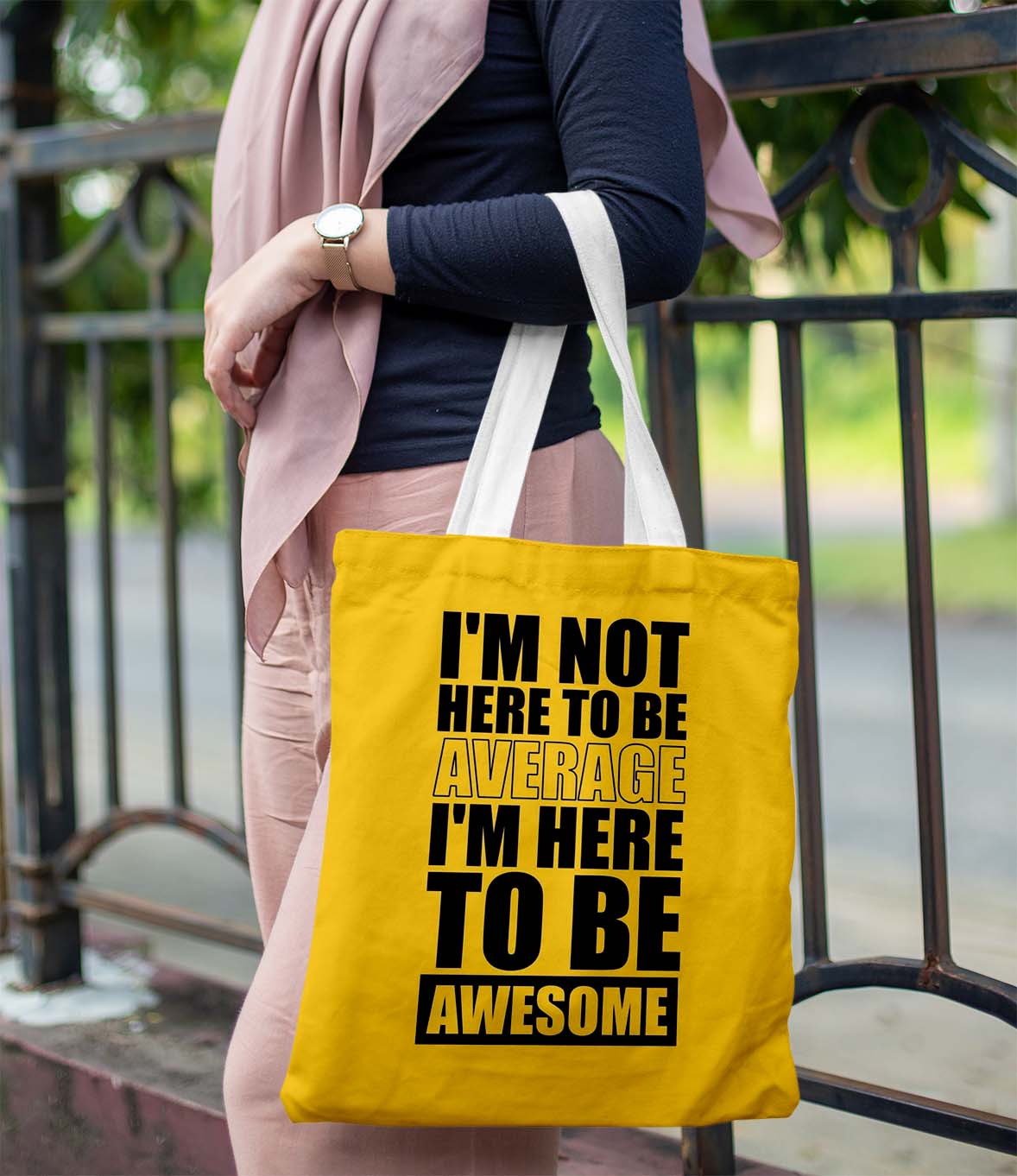 I am Not Here to Be Average White Printed Tote Bag (14 X 16 Inches) For Shopping, College, Travel