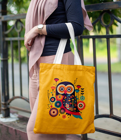 Owl Pattern Printed Design Tote Bag with Pouch Bag (14 X 16 Inches) For Shopping, College, Travel