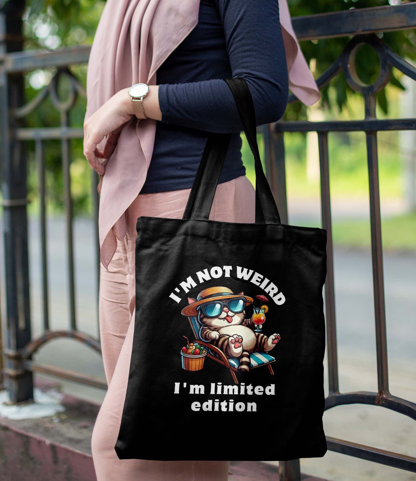 I'M Not Weird Printed Black Tote Bag (14 X 16 Inches) For Shopping, College, Travel