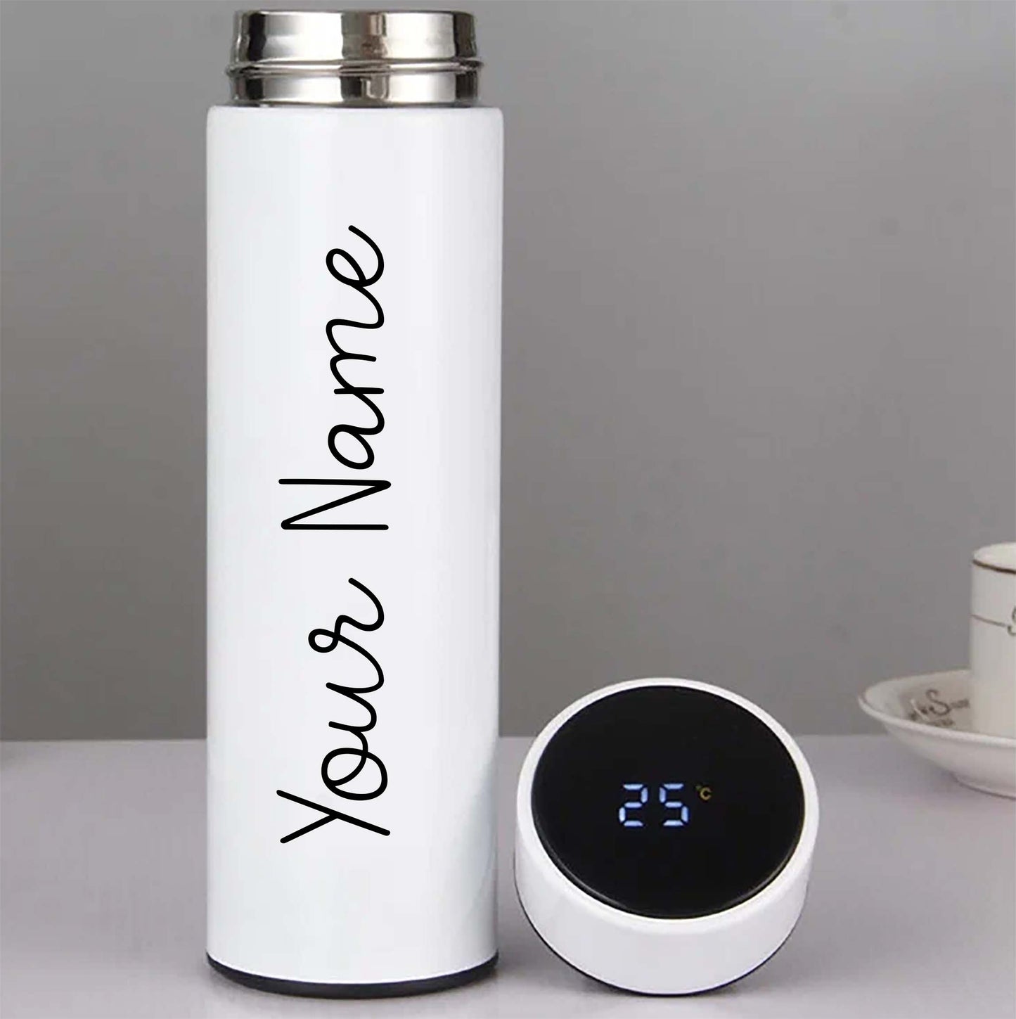 Customized Your Name white Temperature Bottle 500ml With Smart Led light