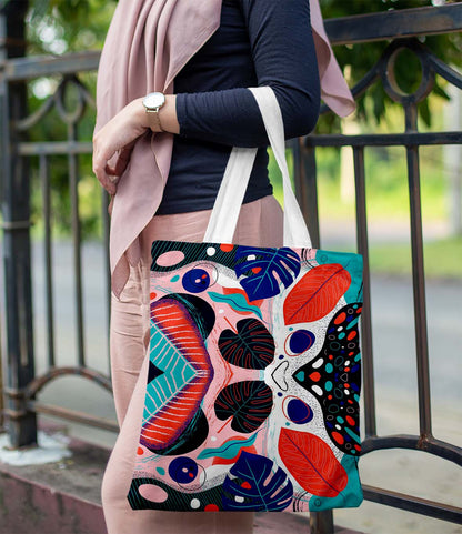 Flower Pattern White Printed Tote Bag (14 X 16 Inches) For Shopping, College, Travel