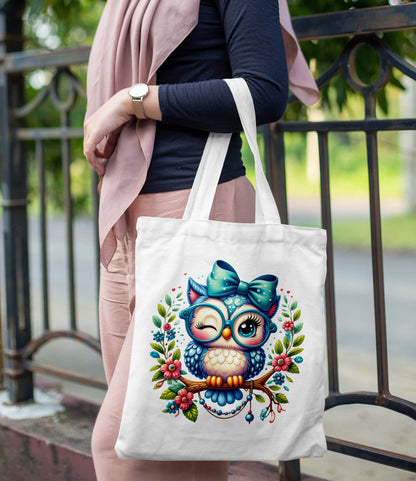 Blue owl Printed Design Tote Bag with Pouch Bag (14 X 16 Inches) For Shopping, College, Travel