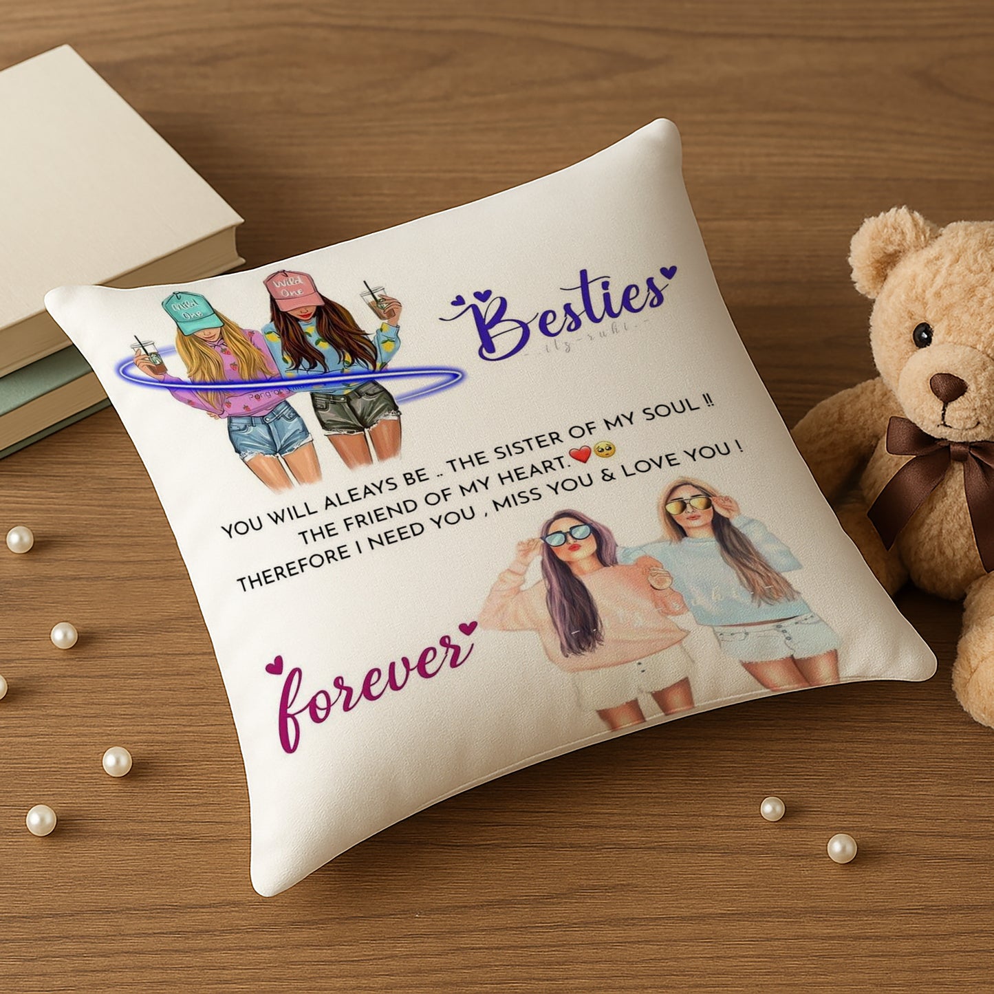 Bestie Forever Design Cushion (12x12 inches) Pack of 1