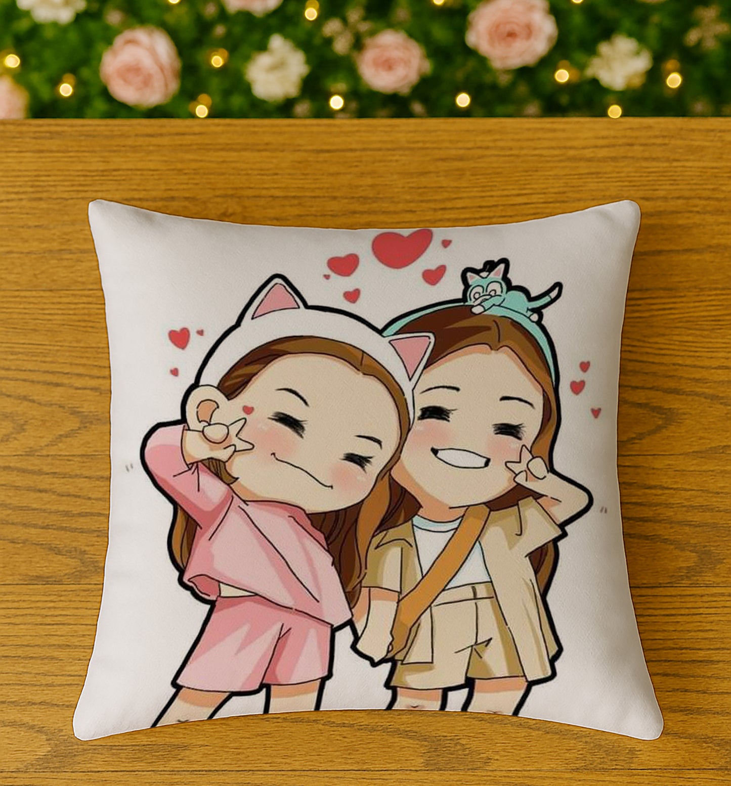 Cute Friendship Design Cushion (12x12 inches) Pack of 1