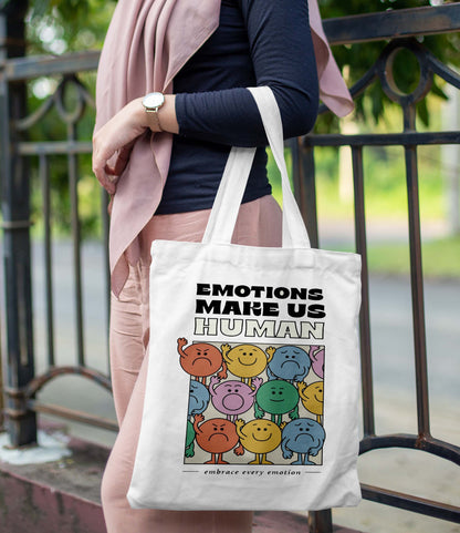 Emotions Makes Human Printed Design Tote Bag with Pouch Bag (14 X 16 Inches) For Shopping, College, Travel