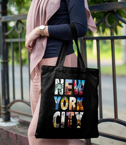 New York City Printed Black Tote Bag (14 X 16 Inches) For Shopping, College, Travel