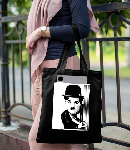 Charli Design Printed Black With Pocket Tote Bag (14 X 16 Inches) For Shopping, College, Travel