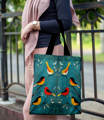 Birds Black Handle Tote Bag (14 X 16 Inches) For Shopping, College, Travel
