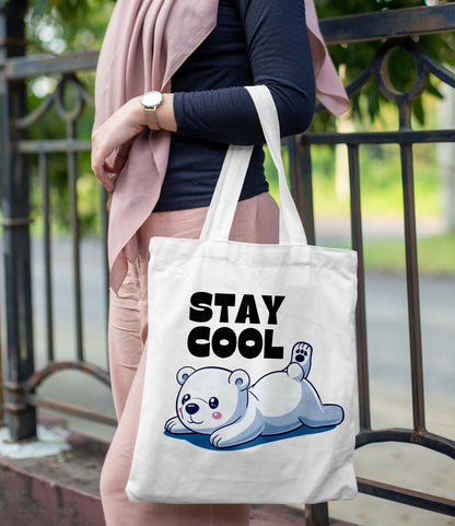 Stay cool Printed Design Tote Bag with Pouch Bag (14 X 16 Inches) For Shopping, College, Travel
