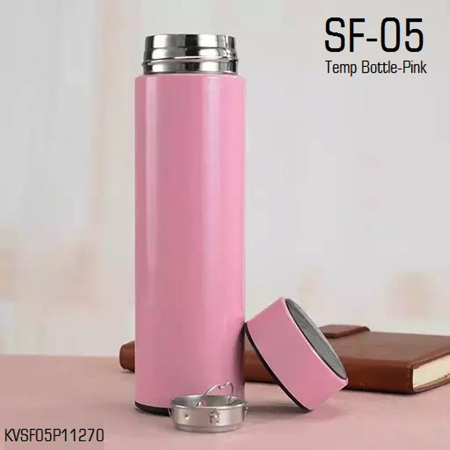Personalized pink Temperature Bottle 500ml with Smart led