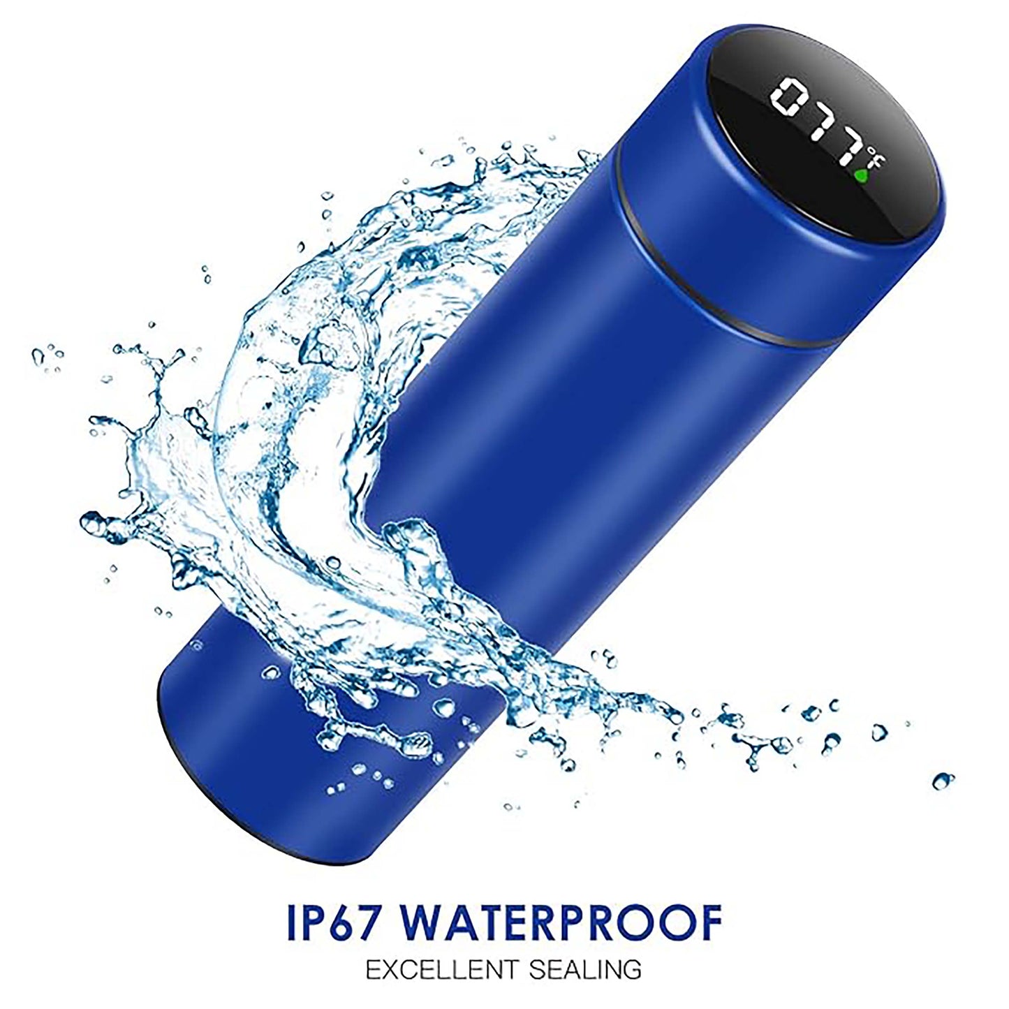 Personalized Your Name Blue Temperature Bottle 500ml With Smart Led