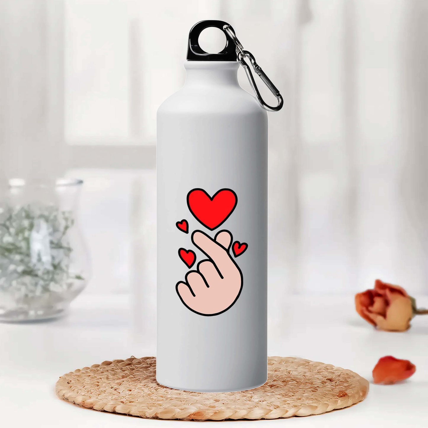 Finger With Heart Printed Aluminum Sipper Water Bottle 750 ml For Gym, Yoga, Kids, Boys, Girls, Brother, Sister, Babies, Baby, Workout, Adults