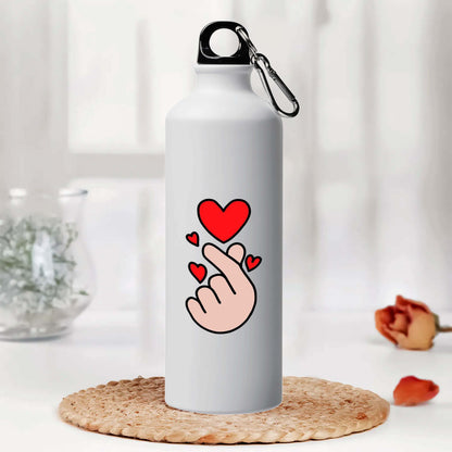 Finger With Heart Printed Aluminum Sipper Water Bottle 750 ml For Gym, Yoga, Kids, Boys, Girls, Brother, Sister, Babies, Baby, Workout, Adults
