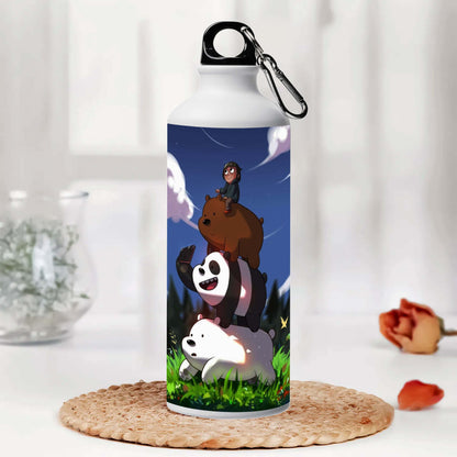 Bears Printed Aluminum Sipper Water Bottle 750 ml For Gym, Yoga, Kids, Boys, Girls, Brother, Sister, Babies, Baby, Workout, Adults